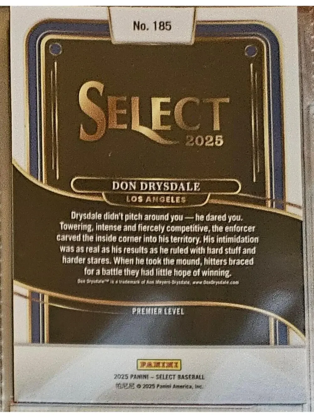 Don Drysdale 2025 Panini Select Premier GOLD Prizm insert #185 DODGERS - Picture 2 of 2